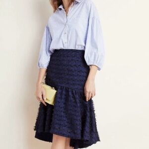 Anthropologie Maeve Miranda Fringe Textured Kick Ruffle Skirt X SMALL